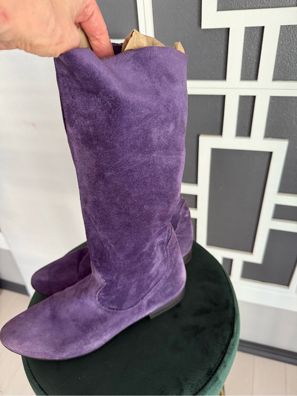 Vintage, Purple Genuine Suede Leather Slouchy Boots Size 9 - Picture 16 of 16